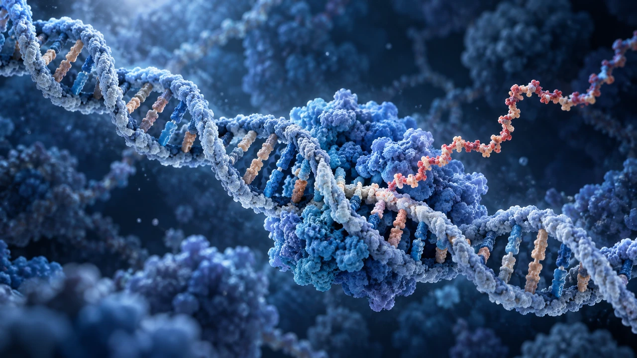 DNA with a bound regulatory protein and an emerging molecular strand