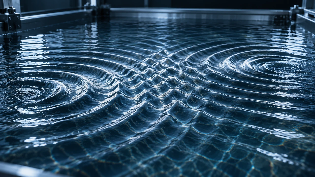 Wave interference patterns in a physical water surface